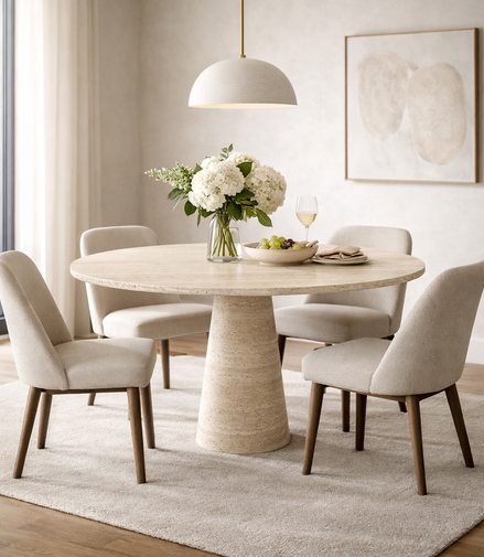 Travertine Halo Round Dining Table