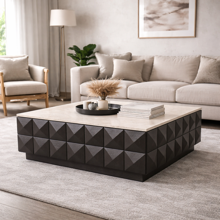 Walnut Crest Travertine Coffee Table