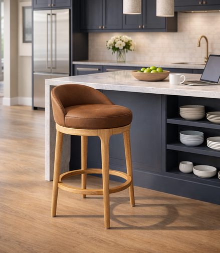 Dark Tan Leather Bar Chair