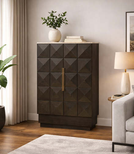 Heritage Travertine Glass Cabinet