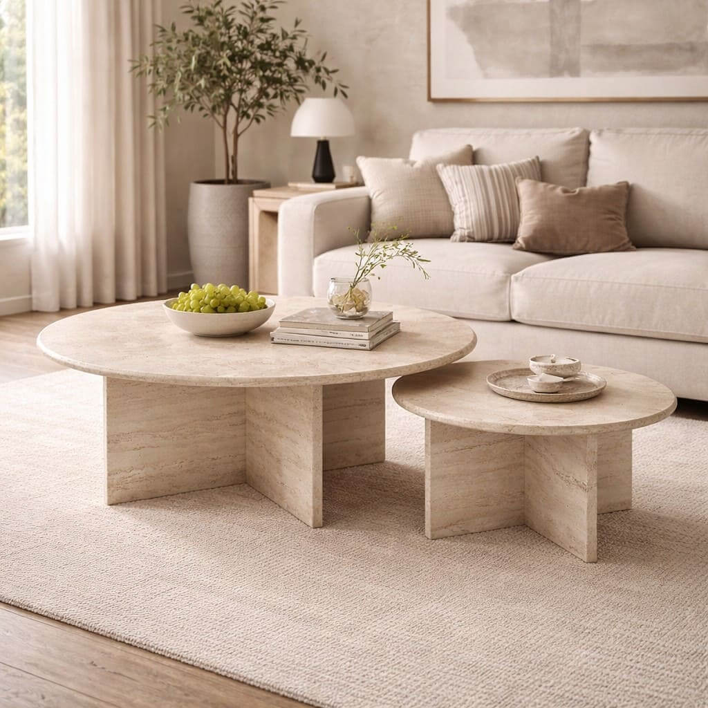 Crossform Travertine Duo Coffee Tables