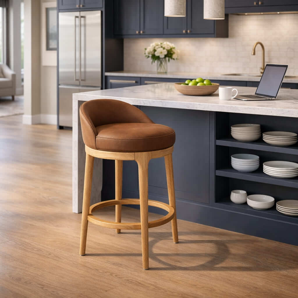 Dark Tan Leather Bar Chair
