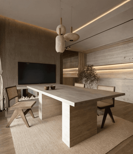 Frame Edge Travertine Dining Table