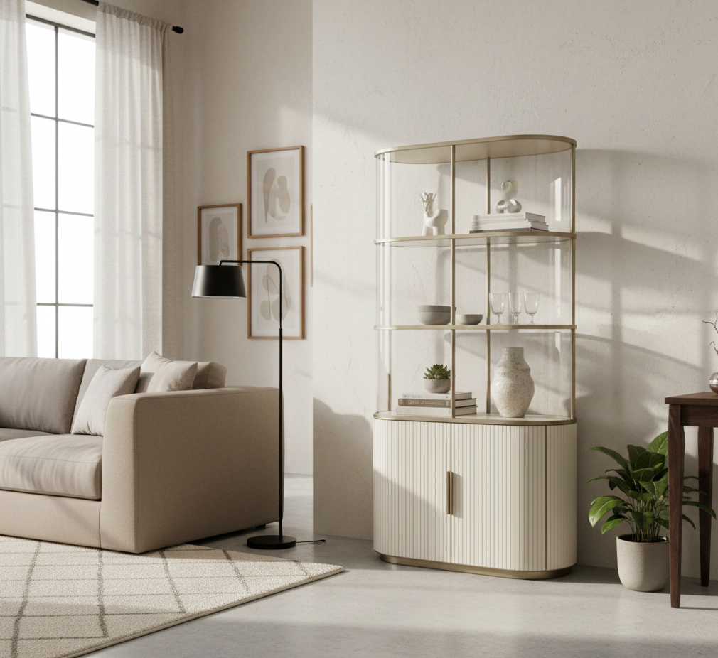 Travertine Elegance Glass Cabinet