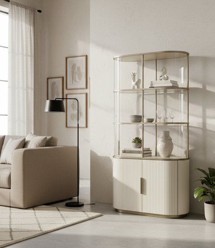 Travertine Elegance Glass Cabinet
