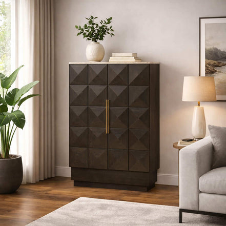 Heritage Travertine Glass Cabinet