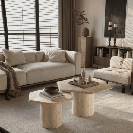 Hexa Twin Travertine Coffee Tables