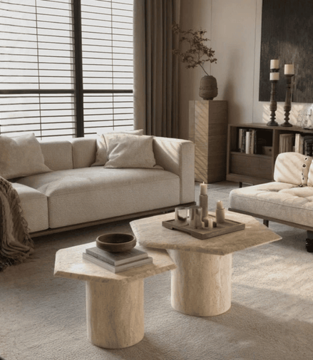 Hexa Twin Travertine Coffee Tables