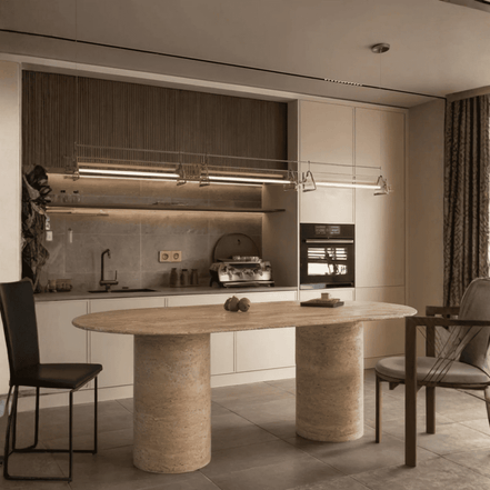 Monarch Cylindric Travertine Dining Table