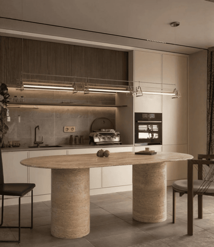 Monarch Cylindric Travertine Dining Table