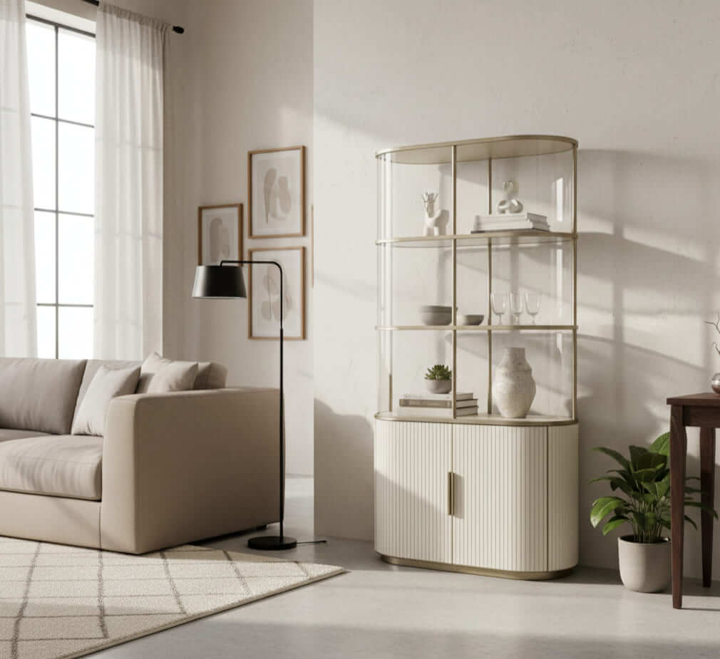 Travertine Elegance Glass Cabinet