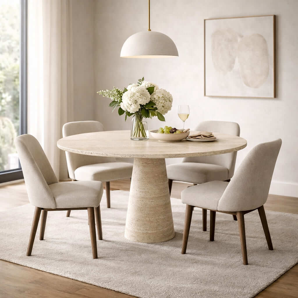 Travertine Halo Round Dining Table