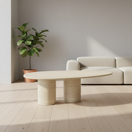 Twin Column Travertine Coffee Table