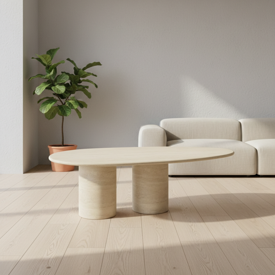 Twin Column Travertine Coffee Table