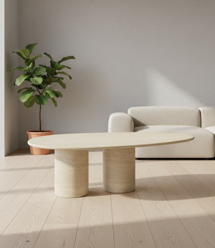 Twin Column Travertine Coffee Table