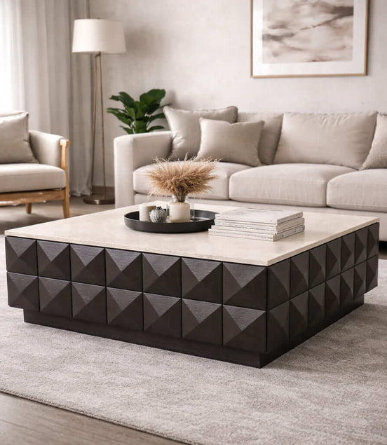 Walnut Crest Travertine Coffee Table